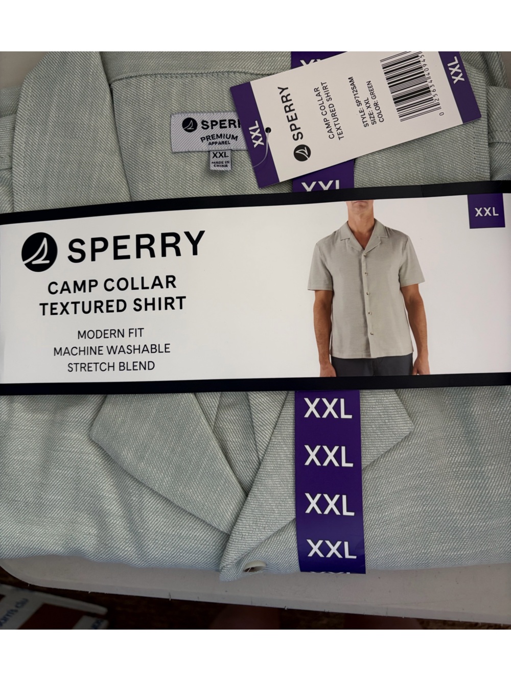 Perry Ellis Light Gray Camp Collar Shirt - XXL